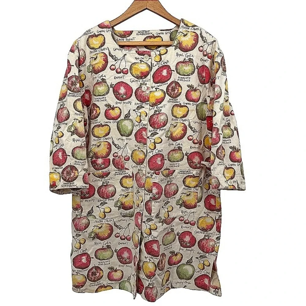 VTG Gianna Rose Apple Print Button Up Garden Artist Smock Cottage Core Nature OS - Picture 1 of 11